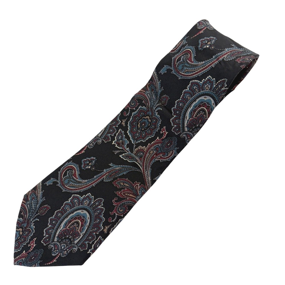 Christian Dior Monsieur Tie Mens Charcoal Black Paisley Luxury Silk Necktie‎ VTG